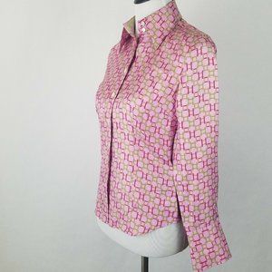 Tommy Hilfiger Geometric Silk Button Up Shirt Top